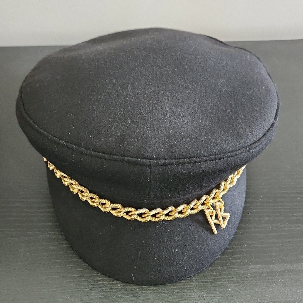 Black Cap with Gold Chain Detail